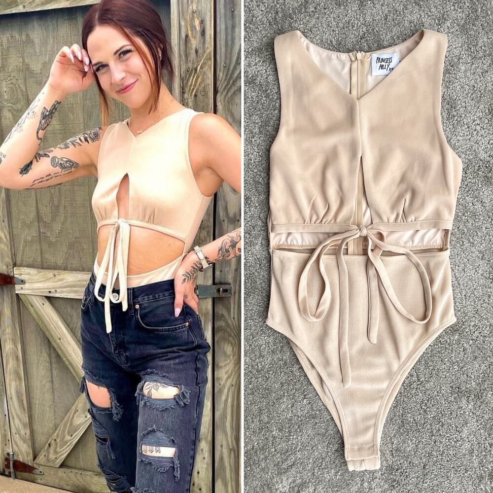 Princess Polly Esther Cut-Out Bodysuit Beige - Size 4